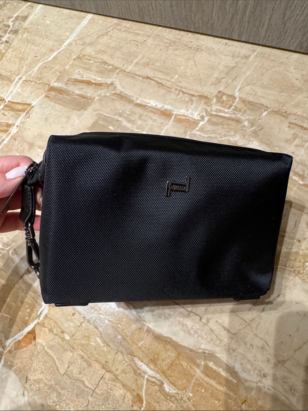 Porsche Design Black Textured Men's Toiletry Bag with Silver Logo Accent